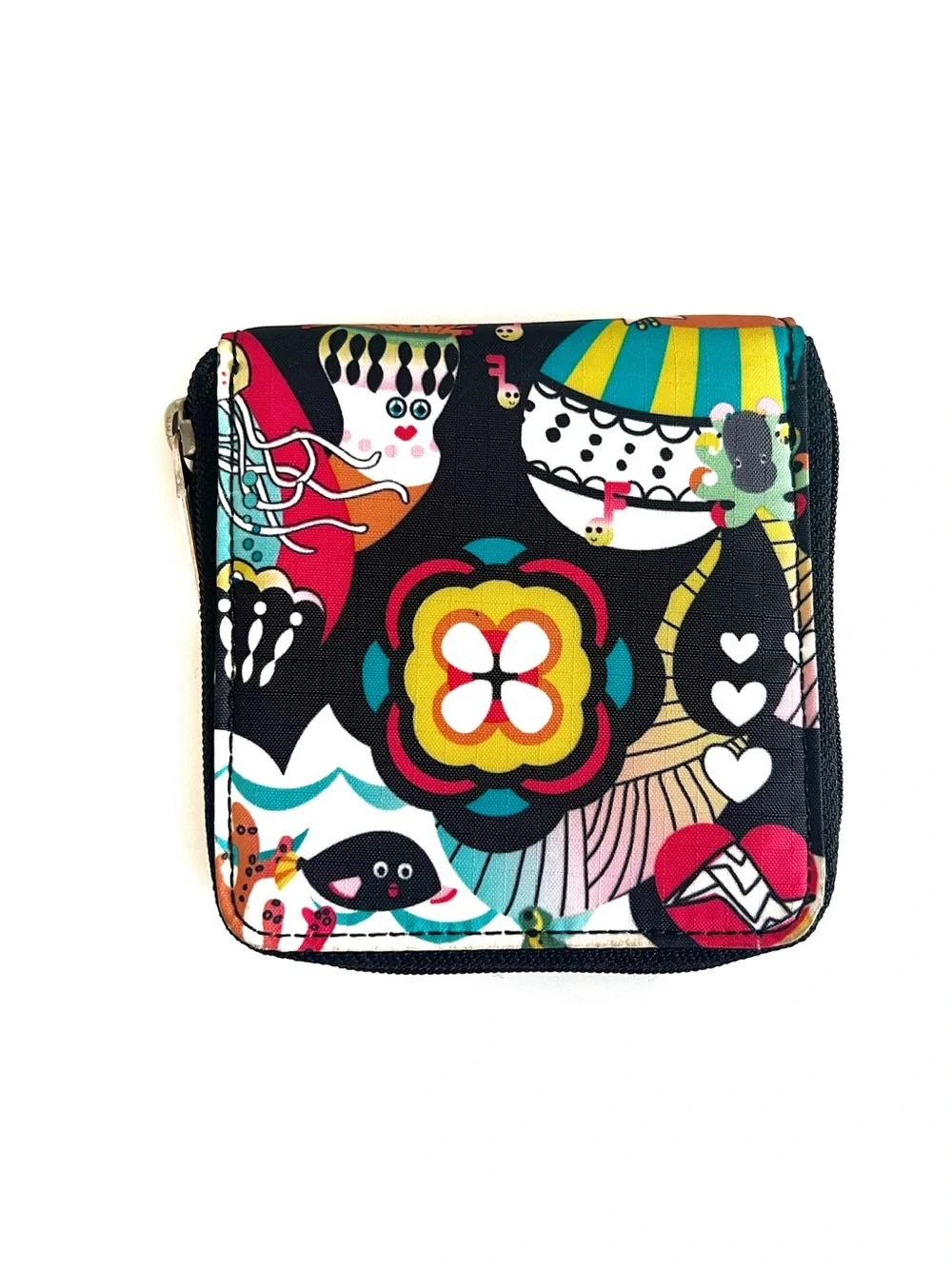 LeSportsac Full Zip Compact Wallet Colorful Jellyfish Sea Life Print EUC